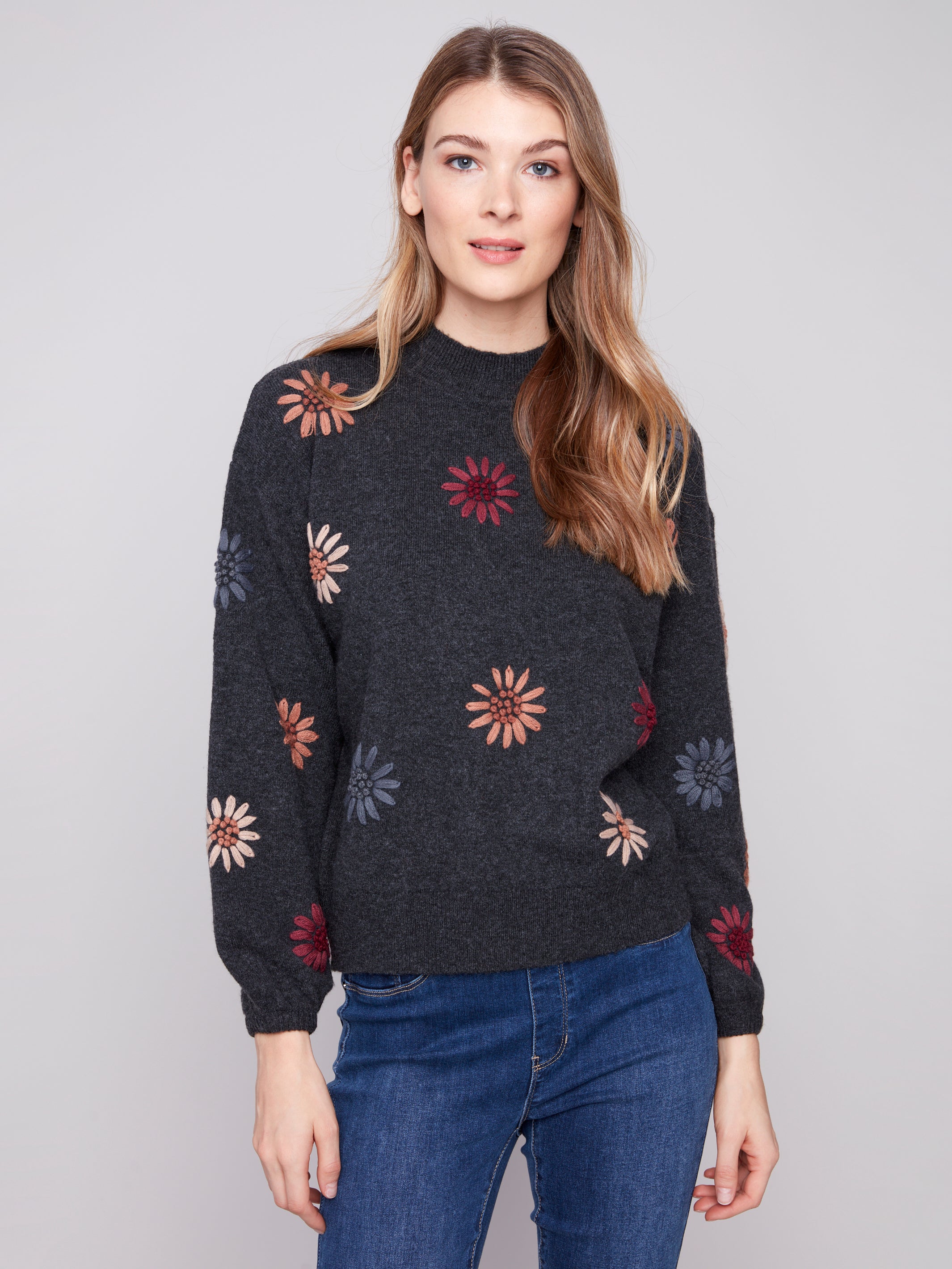 Mock Neck Embroidered Sweater C2689E/433C