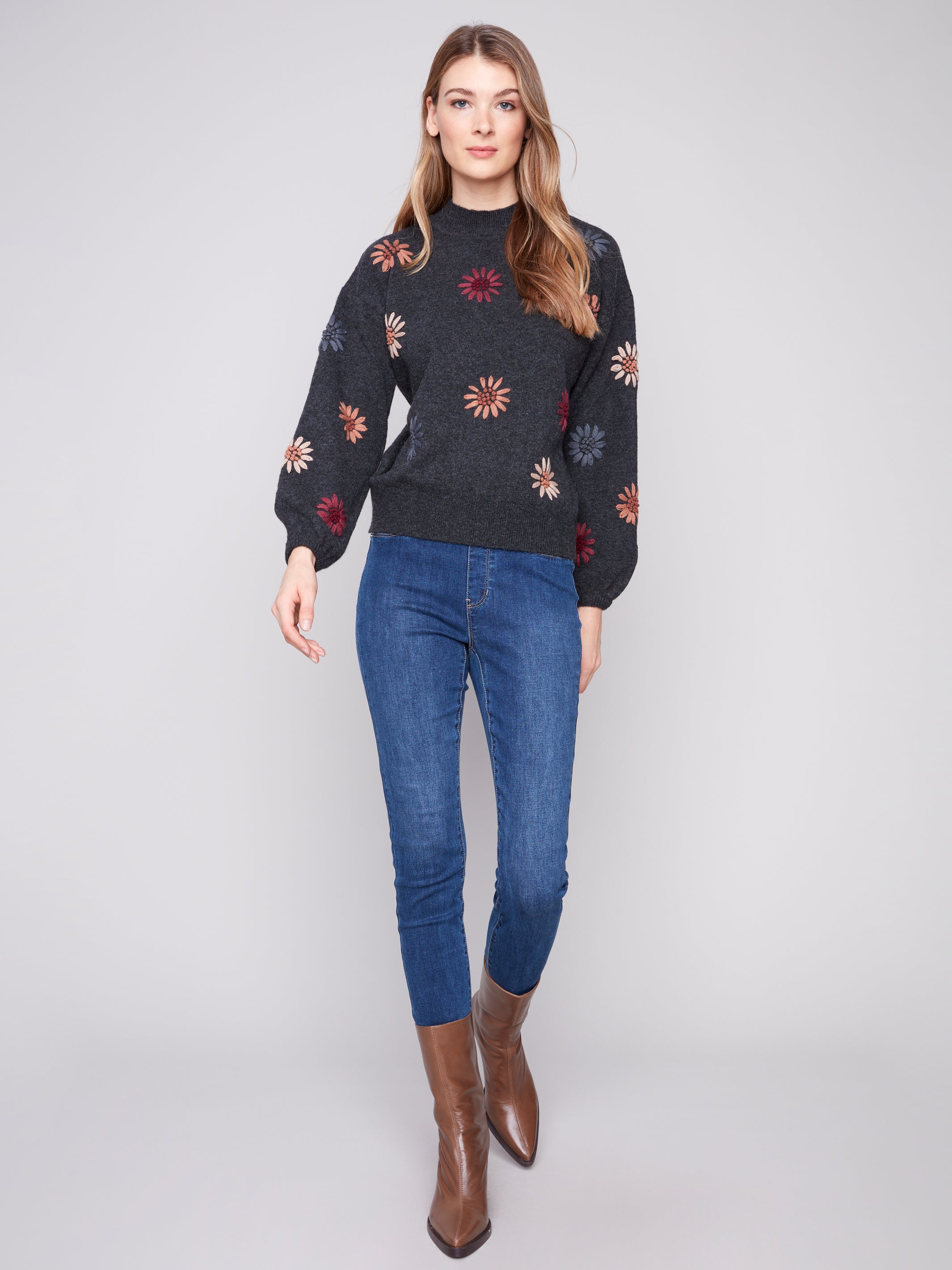 Mock Neck Embroidered Sweater C2689E/433C