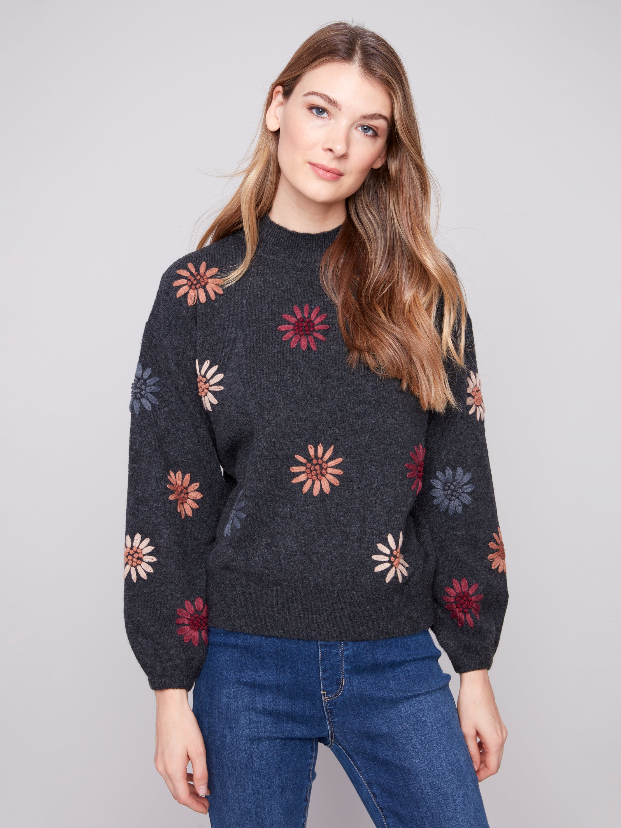 Mock Neck Embroidered Sweater C2689E/433C