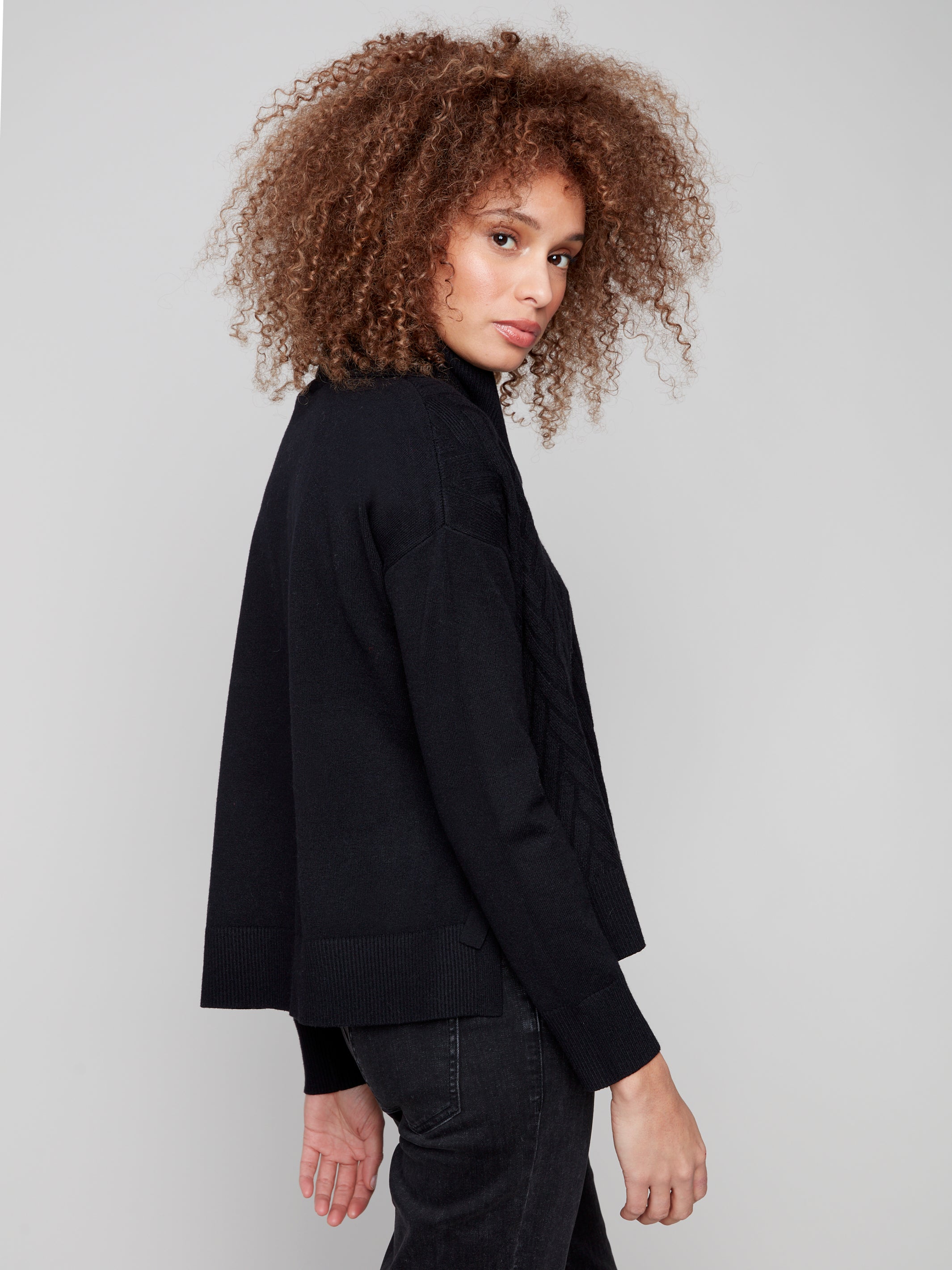 Cowl Neck Sweater Side Slit/Tie Details C2903/974A