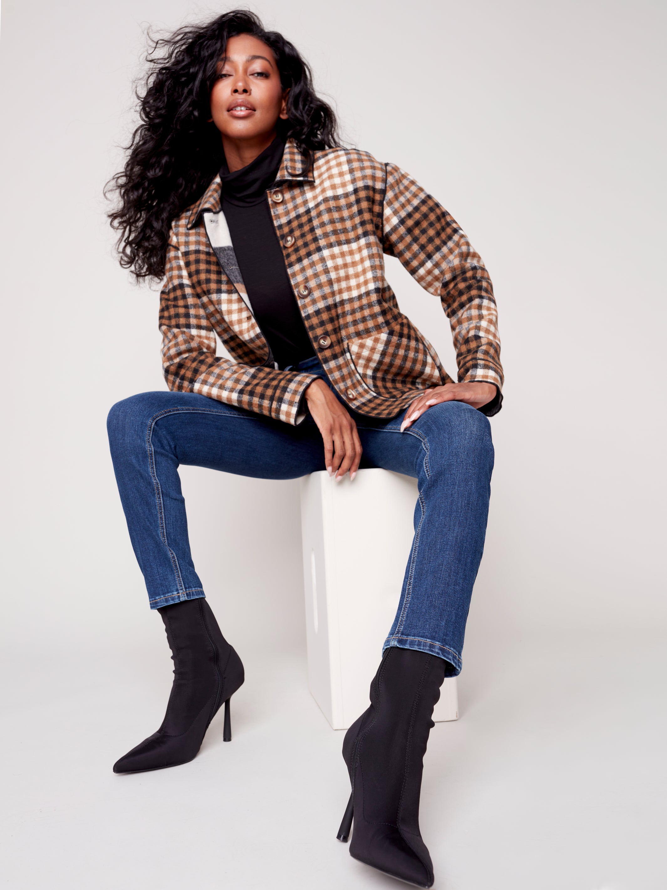 Plaid short jacket hot sale