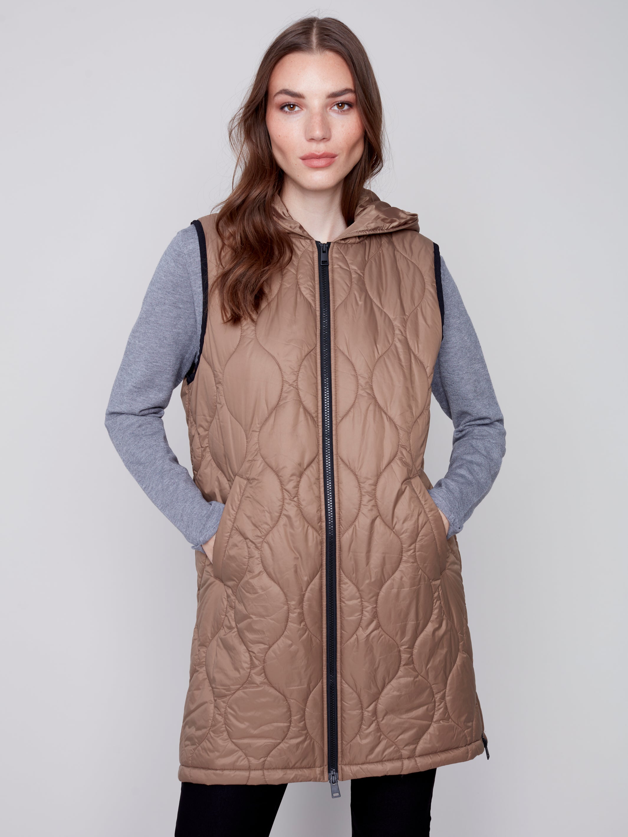 Hooded Long Sleeve Quilted Vest C6268/388B 524