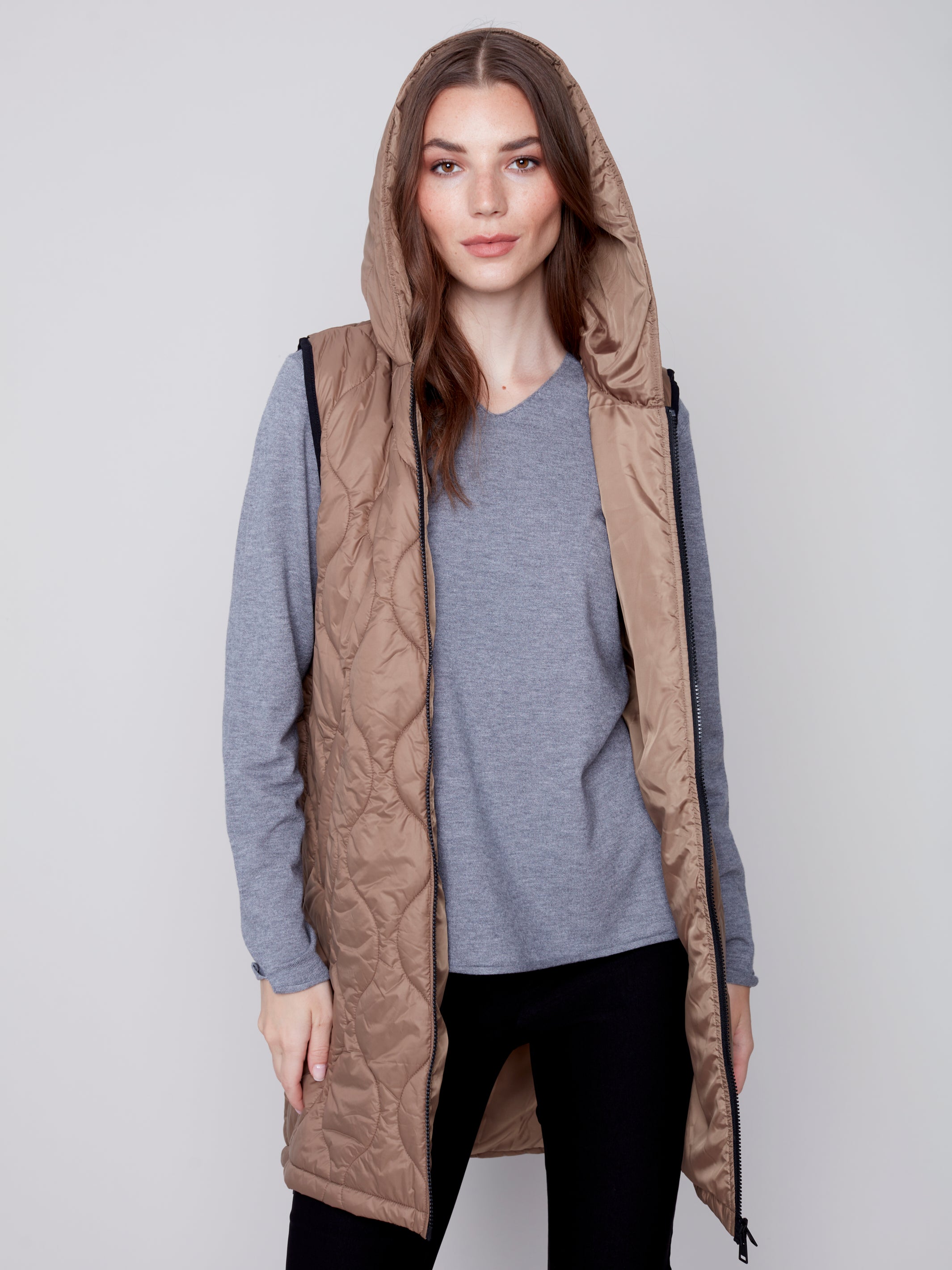 Hooded Long Sleeve Quilted Vest C6268/388B 524