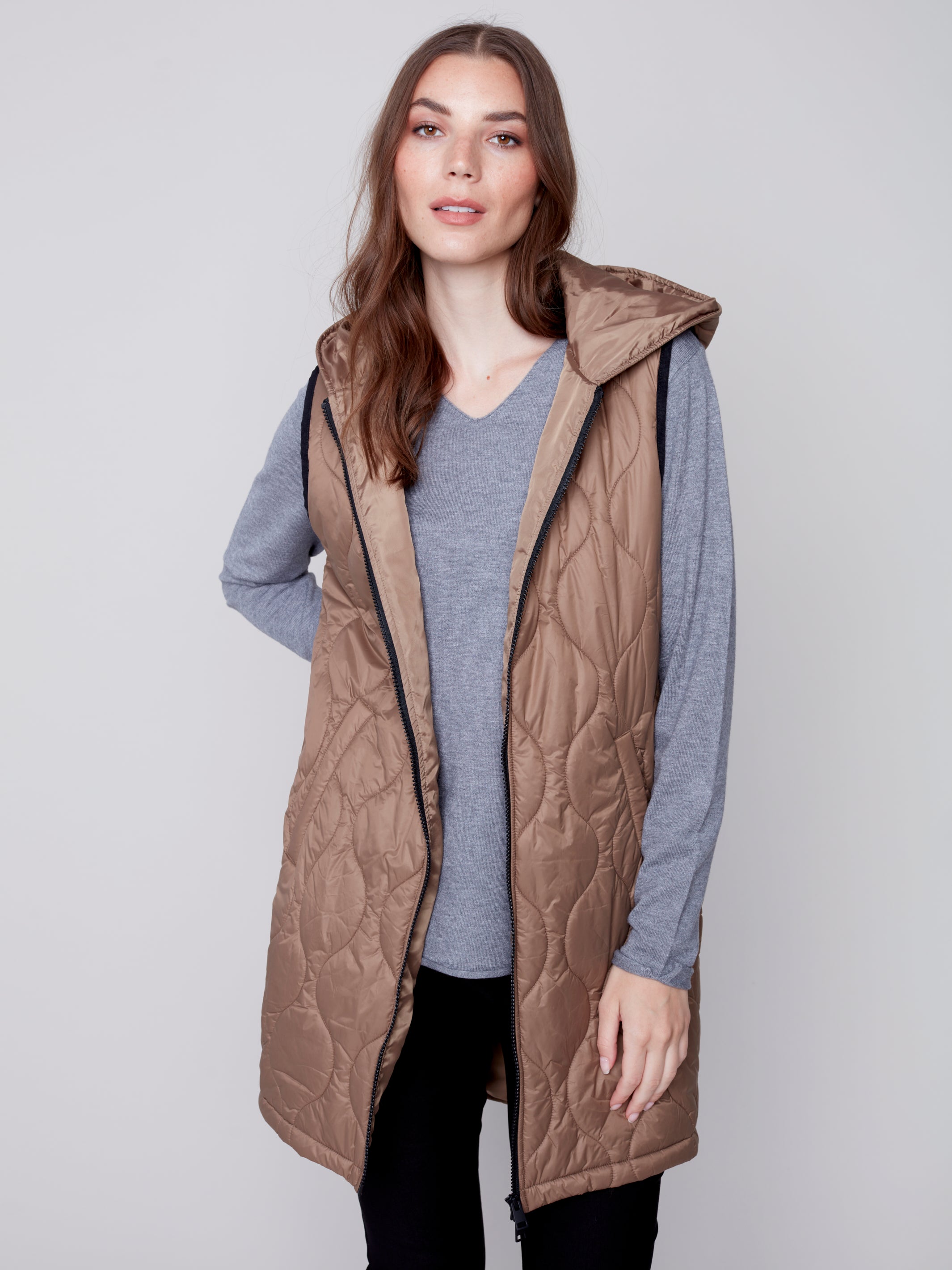 Hooded Long Sleeve Quilted Vest C6268/388B 524