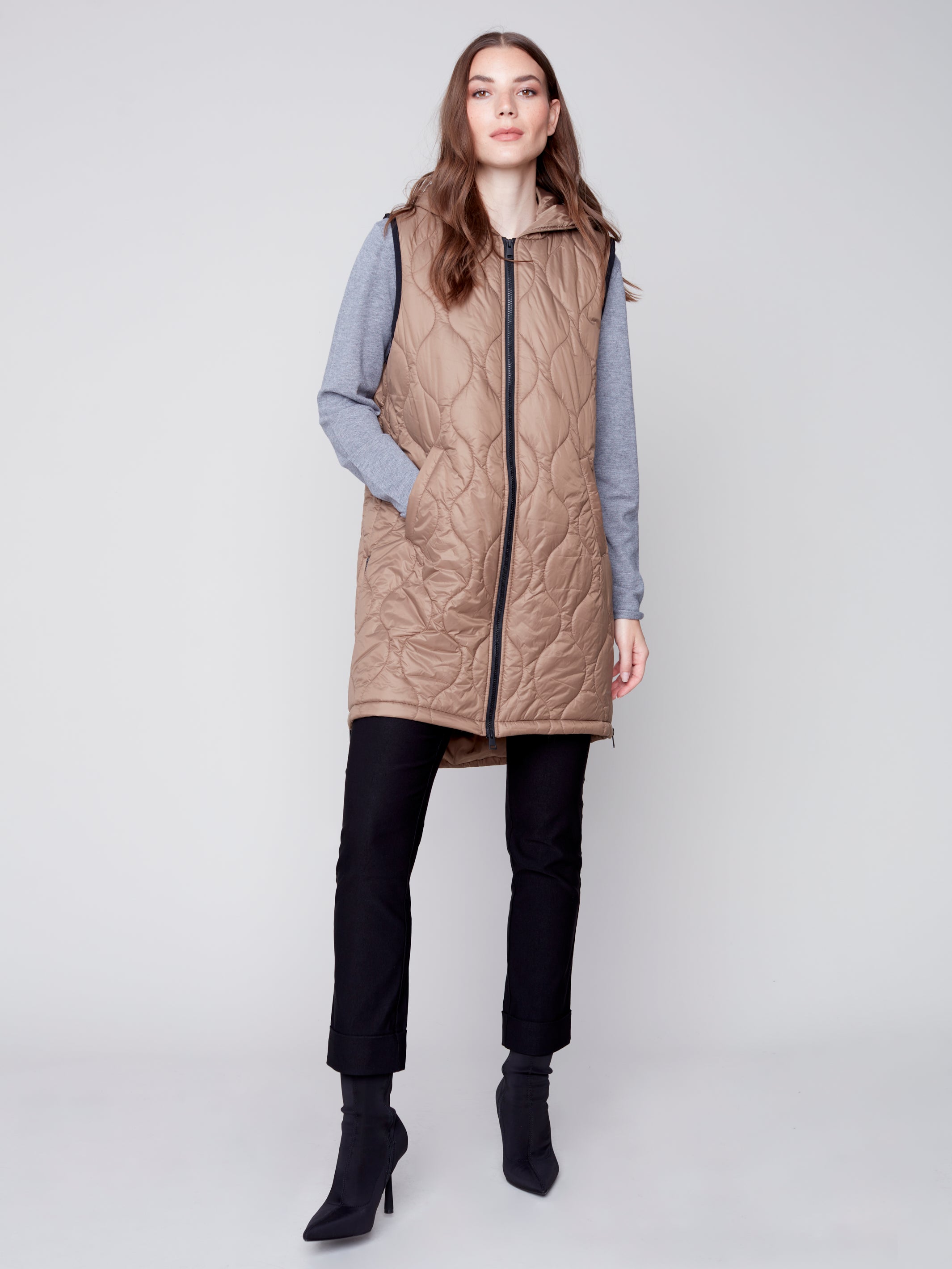 Hooded Long Sleeve Quilted Vest C6268/388B 524