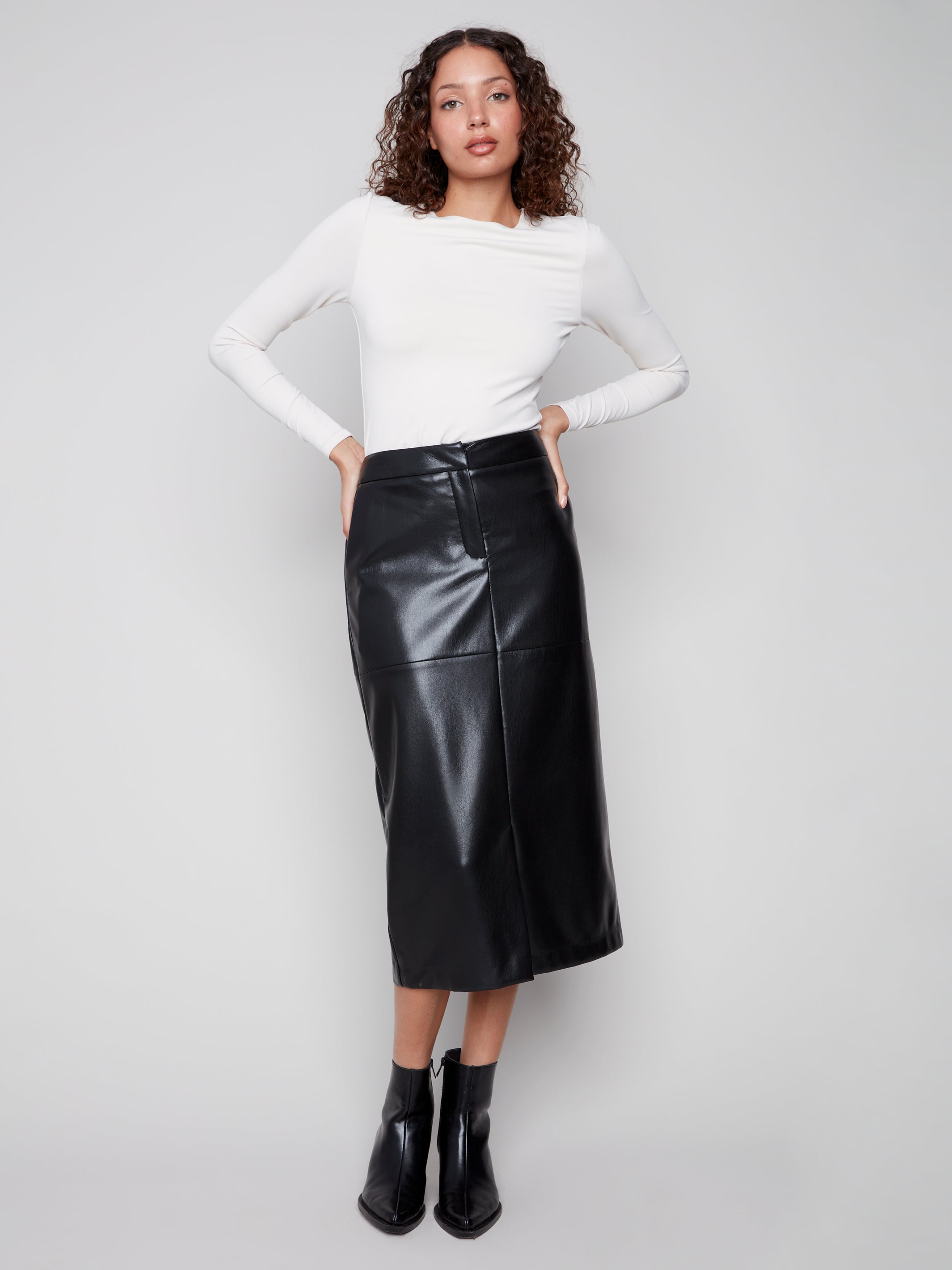 Faux Leather Midi Skirt C7087/375C Black 14