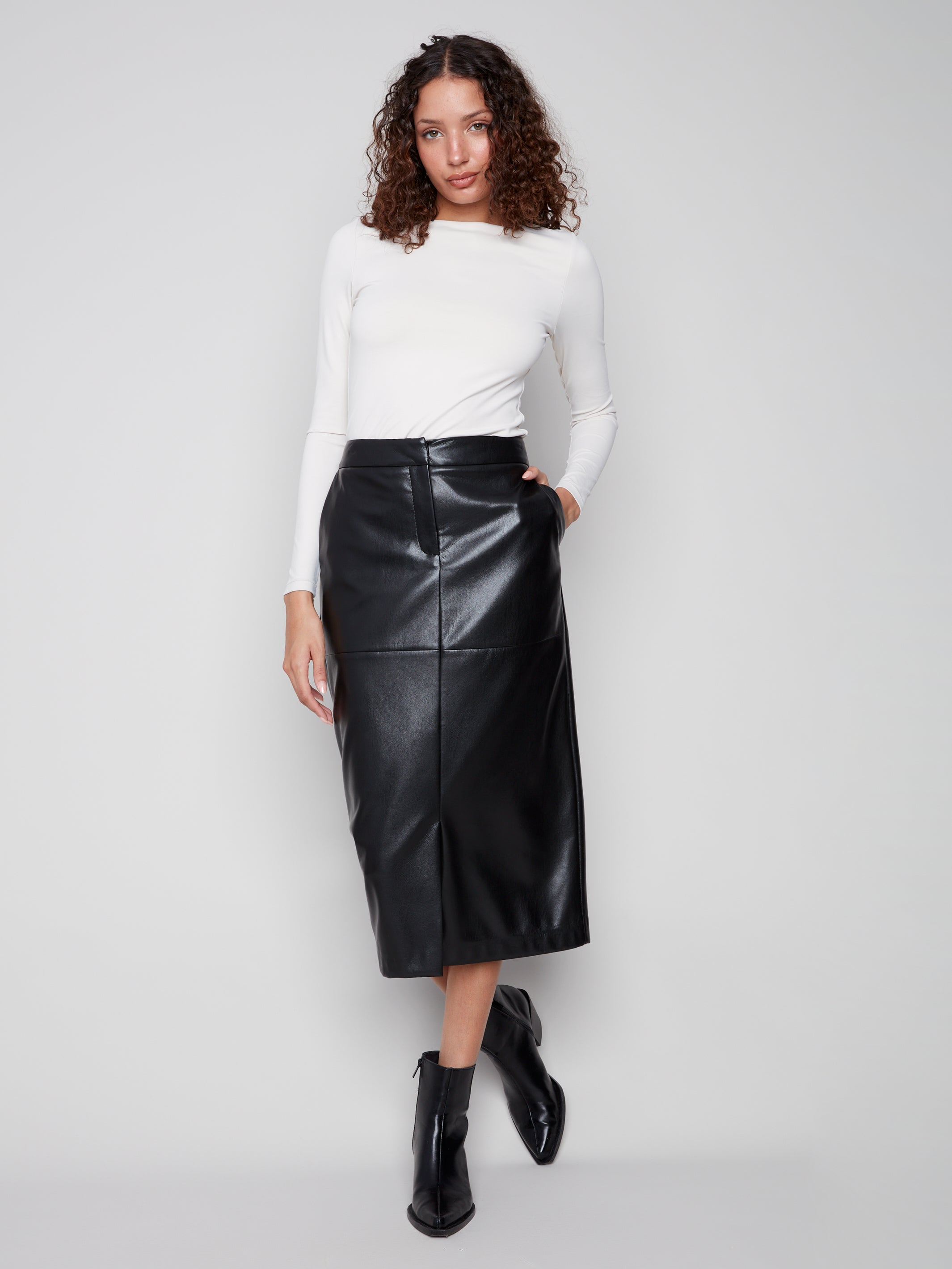 Faux Leather Midi Skirt C7087/375C Black 14