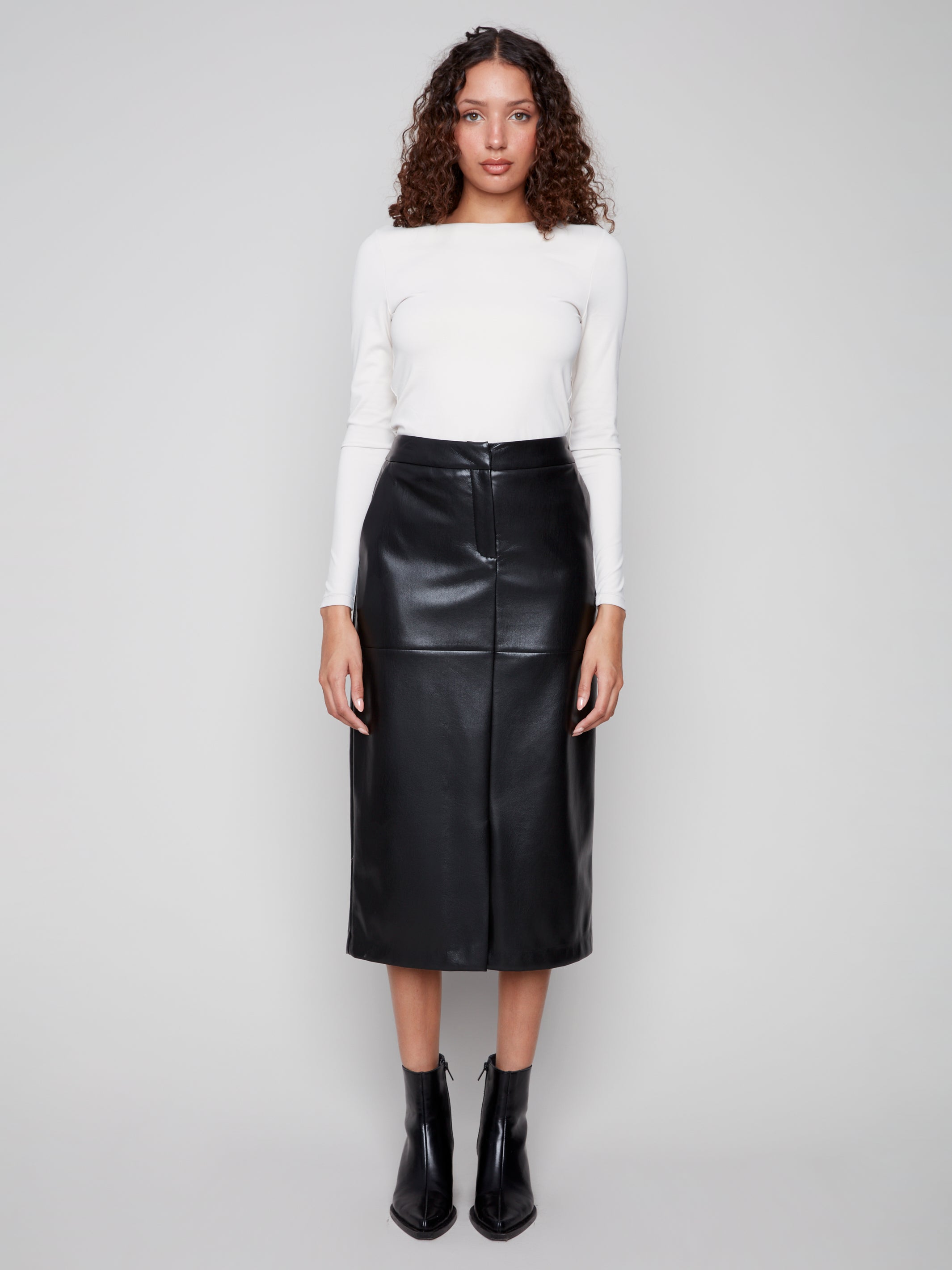 Faux Leather Midi Skirt C7087/375C Black 14