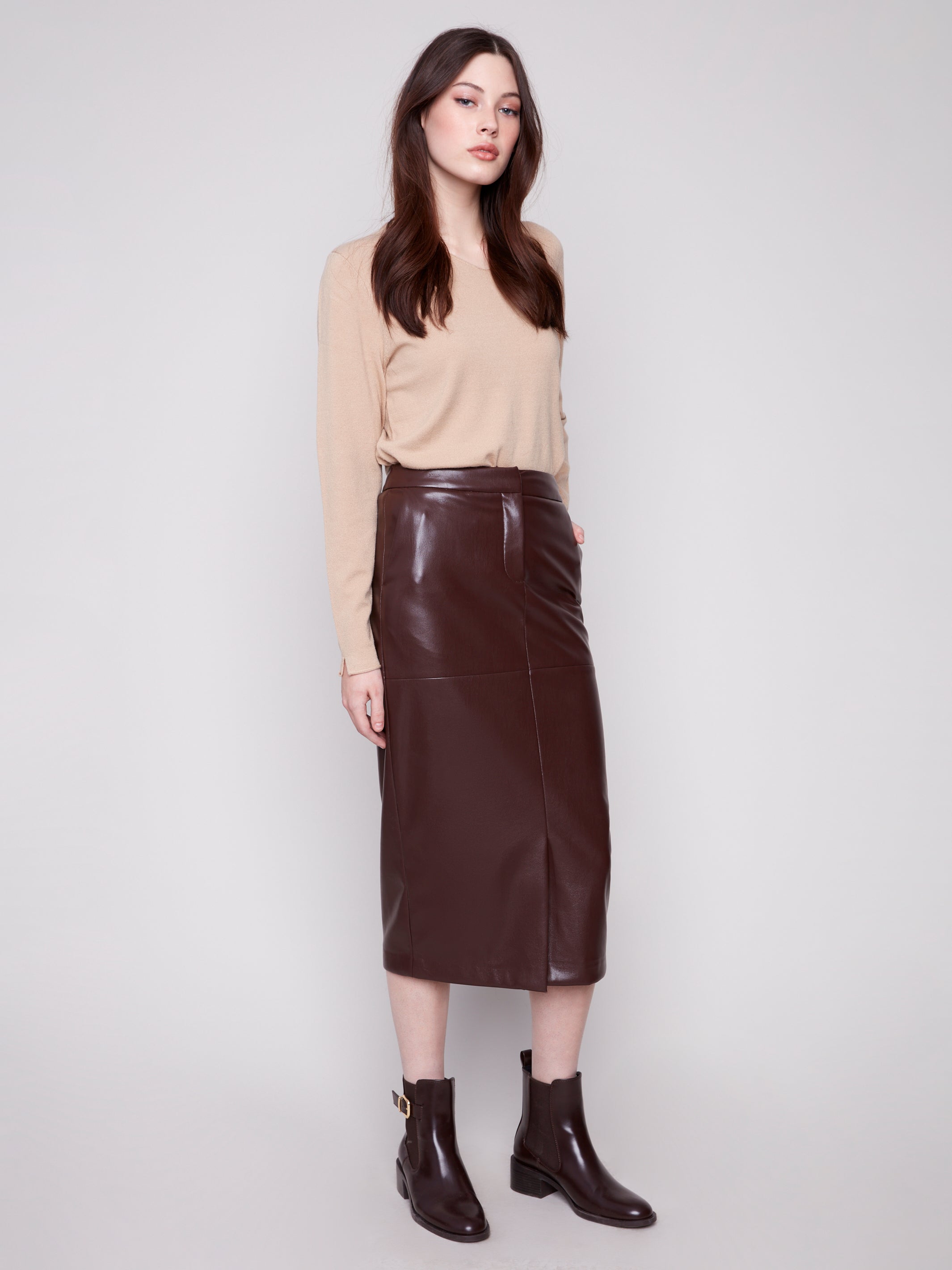 Faux Leather Midi Skirt C7087/375C Black 14