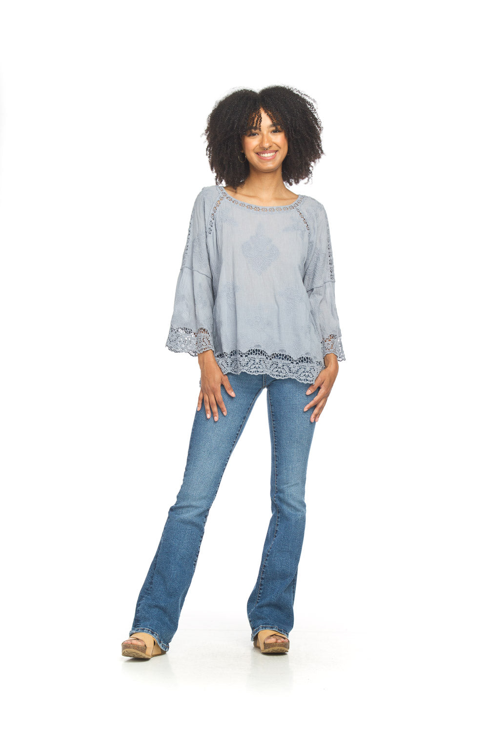 Embroidered Bell Sleeve Blouse PT-18036