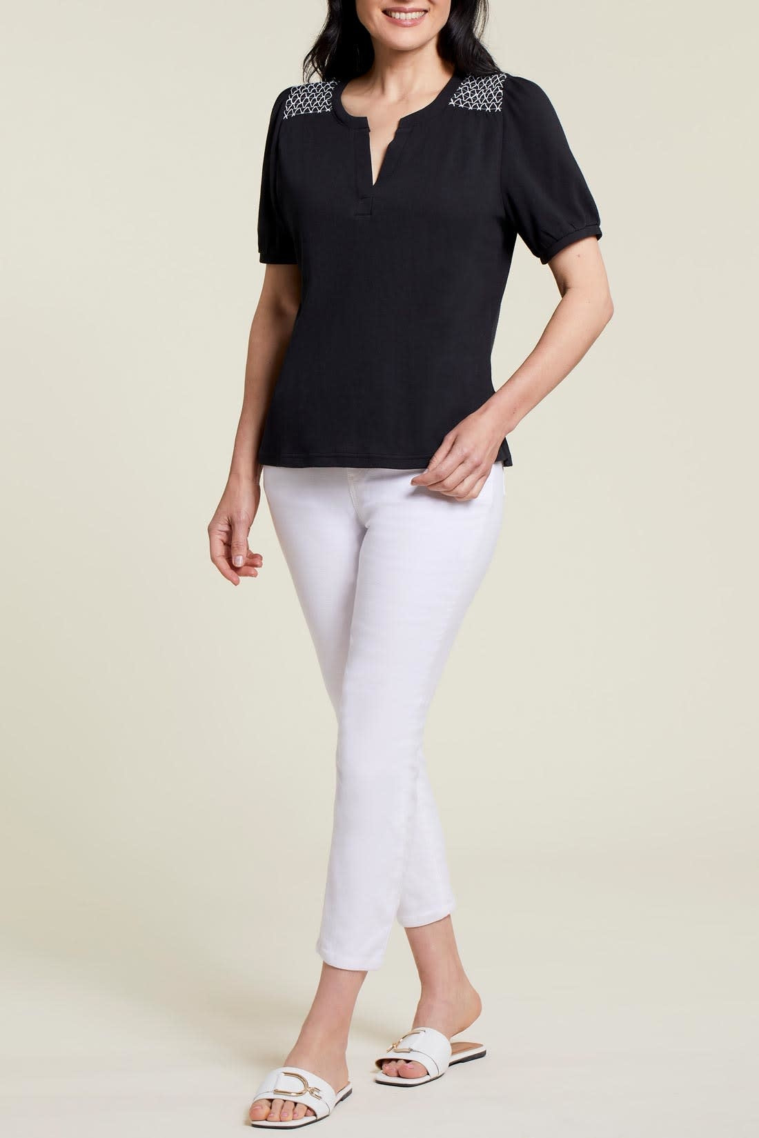 Henley Top With Shoulder Detail 1329O