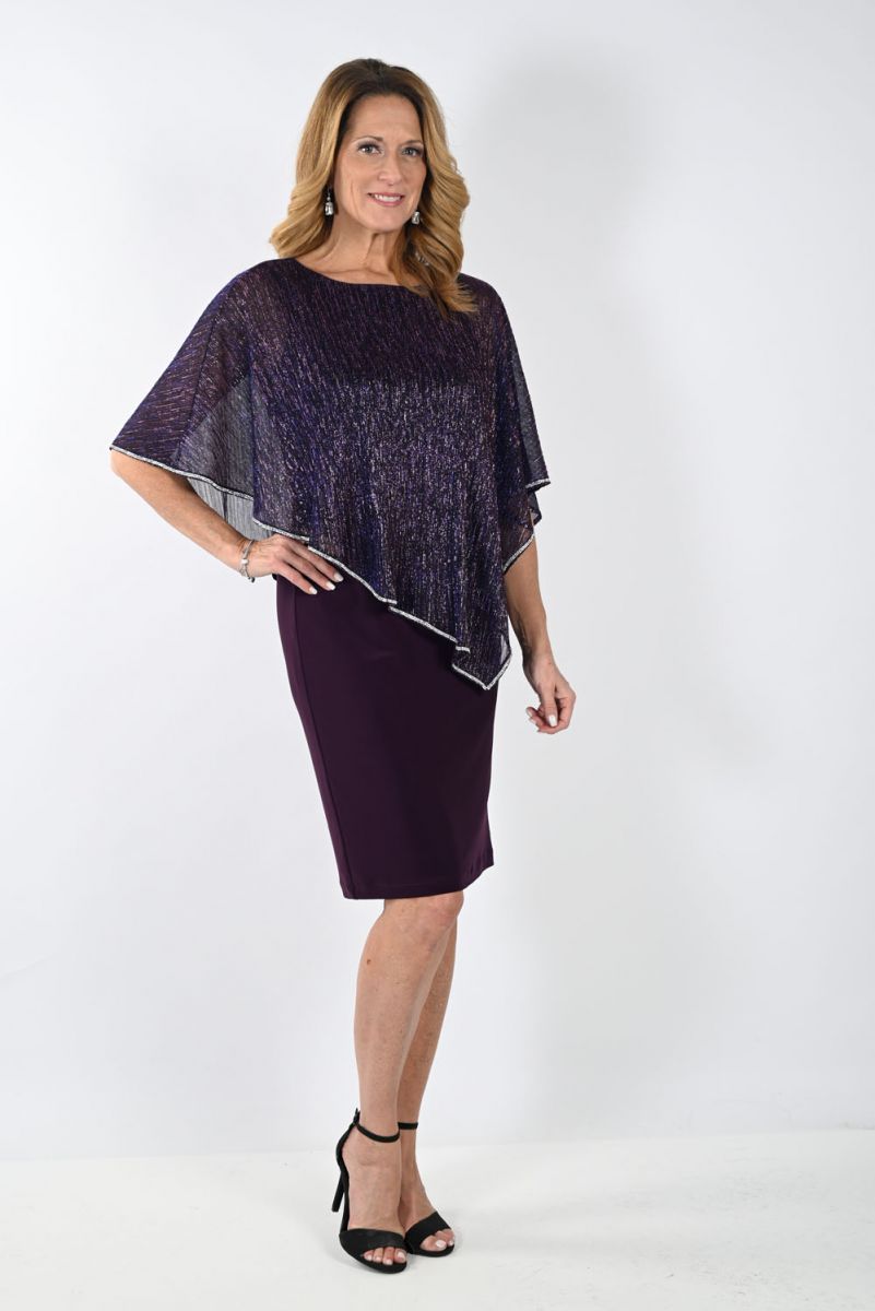 Purple/Pink Knit Dress With Chiffon Overlay 239158