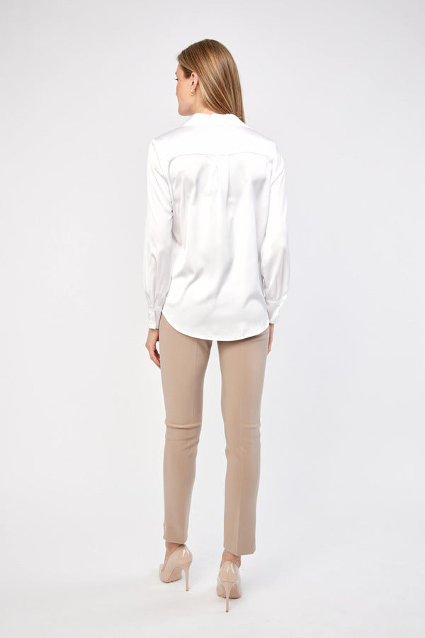 Notched Collar Satin Blouse 233135