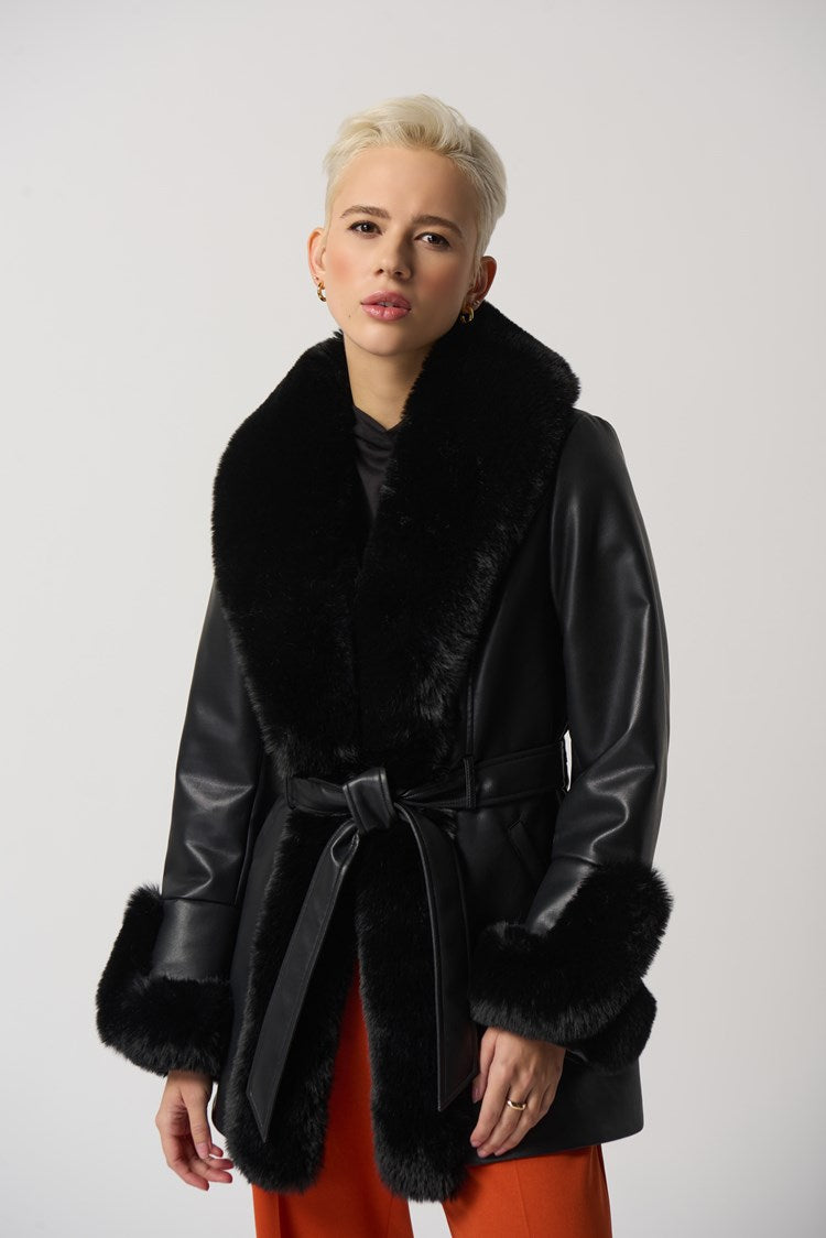 Leatherette Coat With Faux Fur 233927