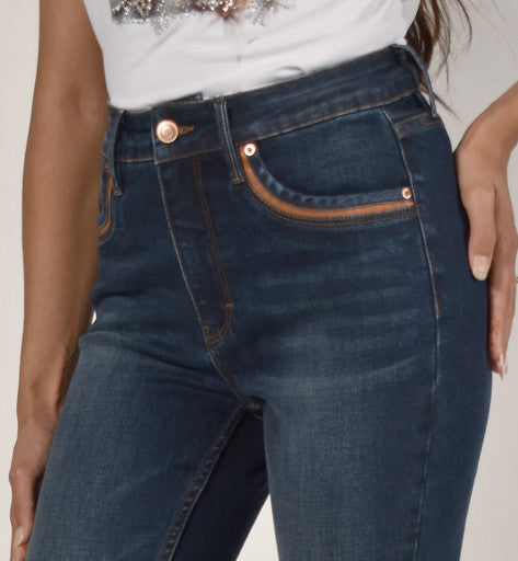 5 Pocket Denim Jeans With Leather Detail 226182