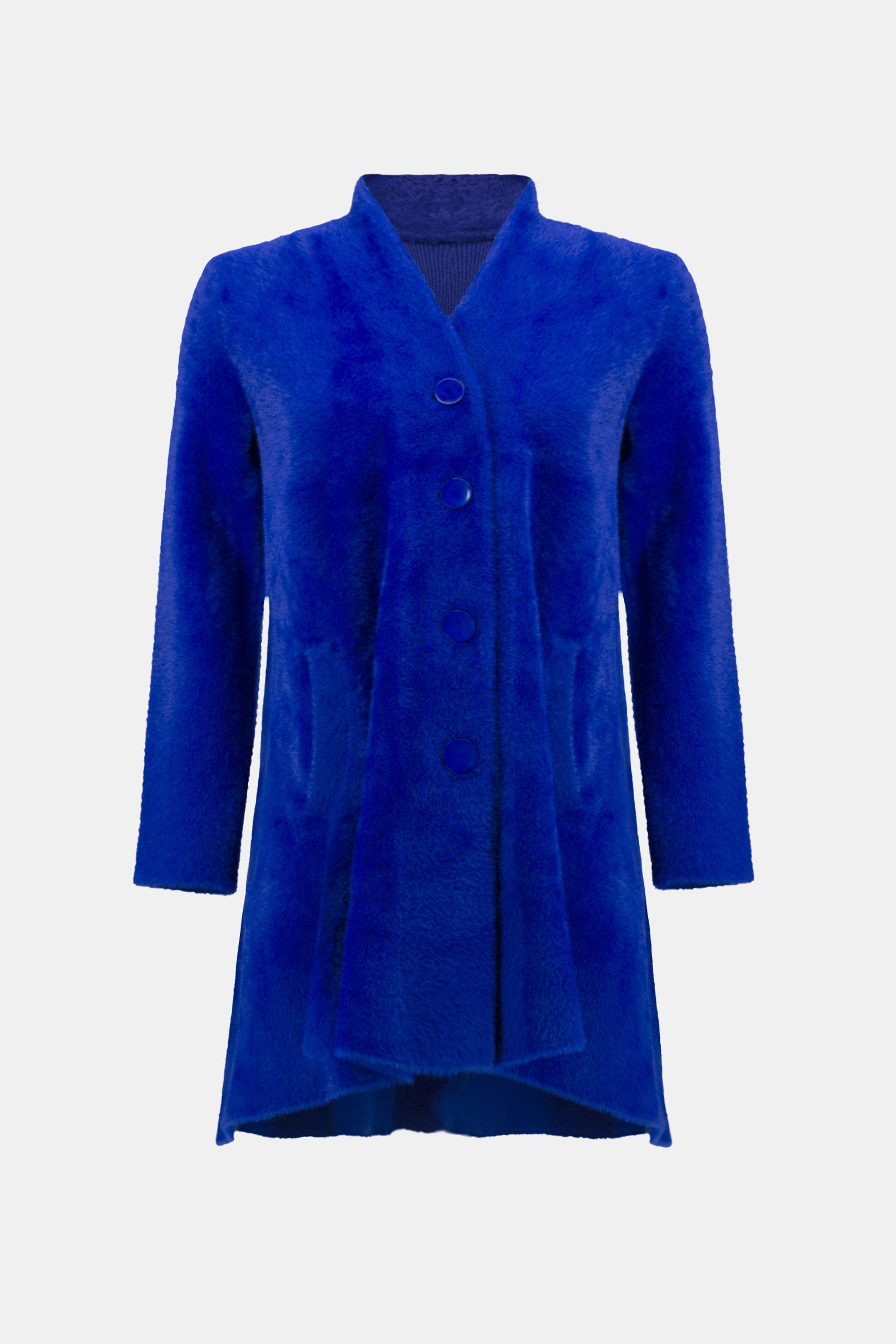 Royal Sapphire Feather Yarn Flared Coat Style 234906