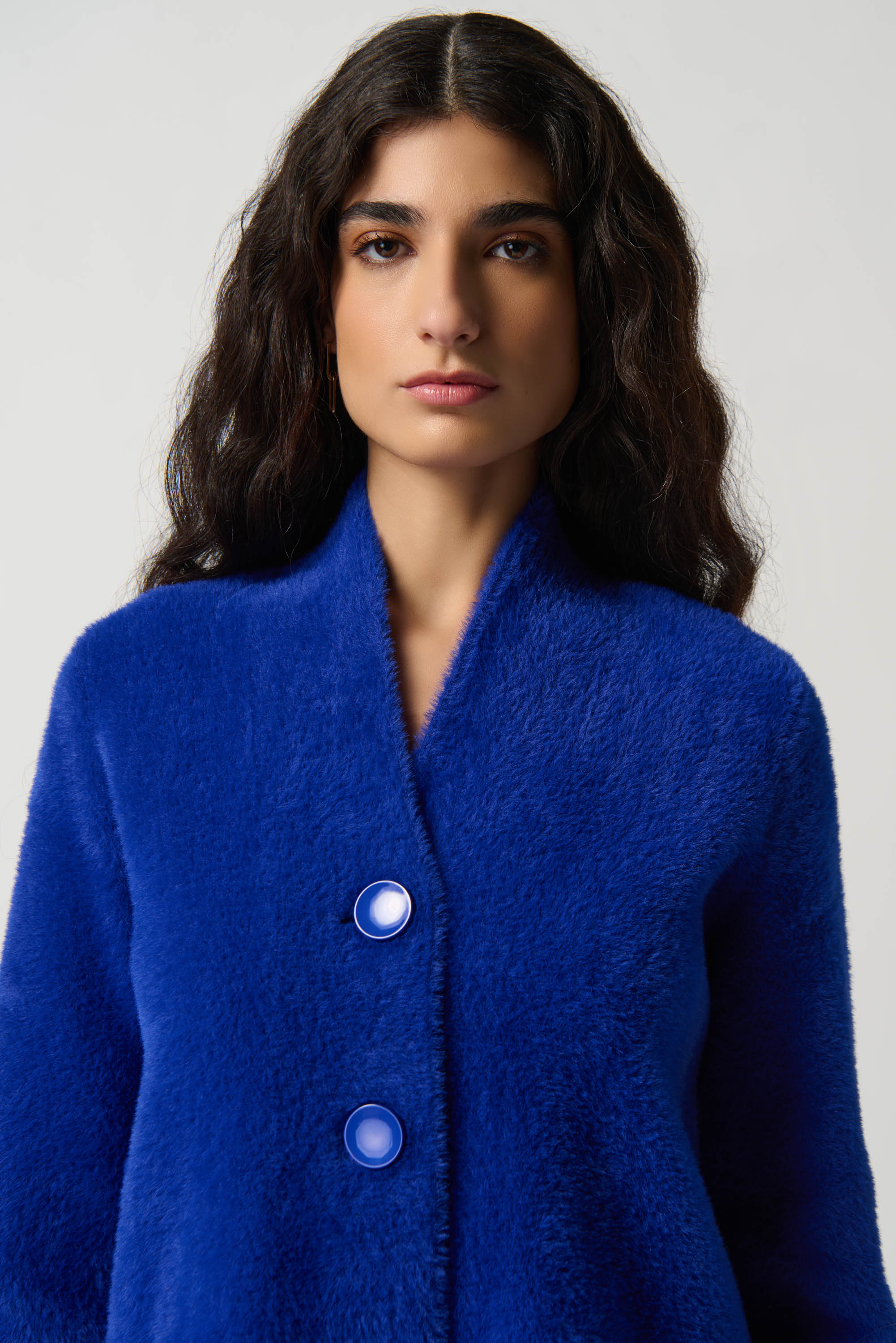 Royal Sapphire Feather Yarn Flared Coat Style 234906