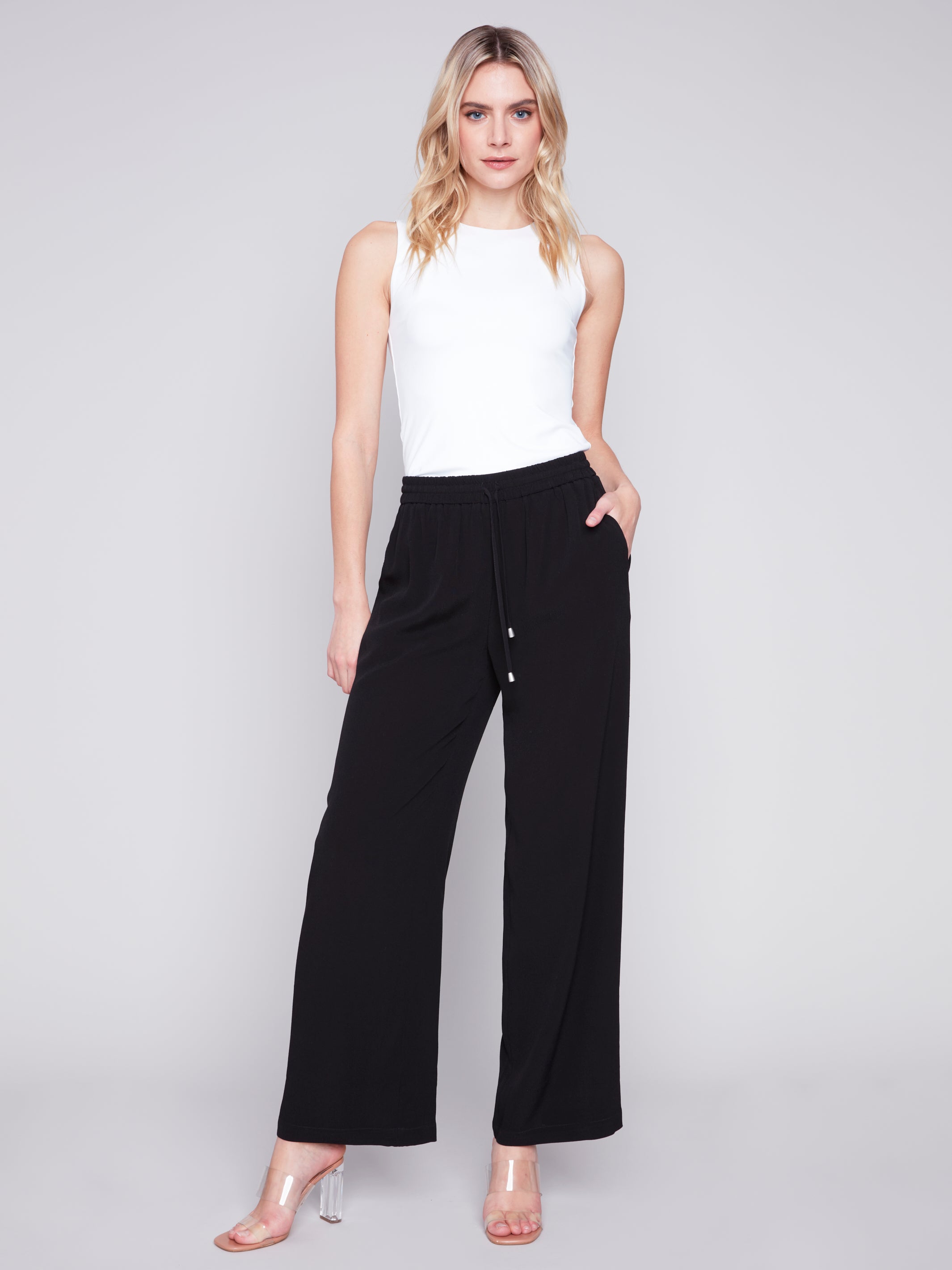 Solid Crepe Elastic Wasit Pull On Pant C5493/866B