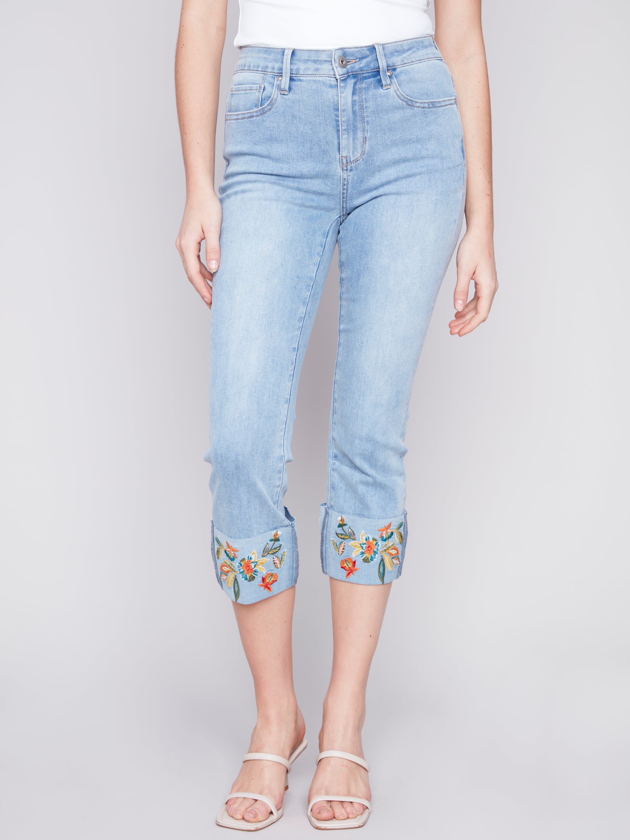 Embroidered Cuffed Ankle Pants C5473-431A