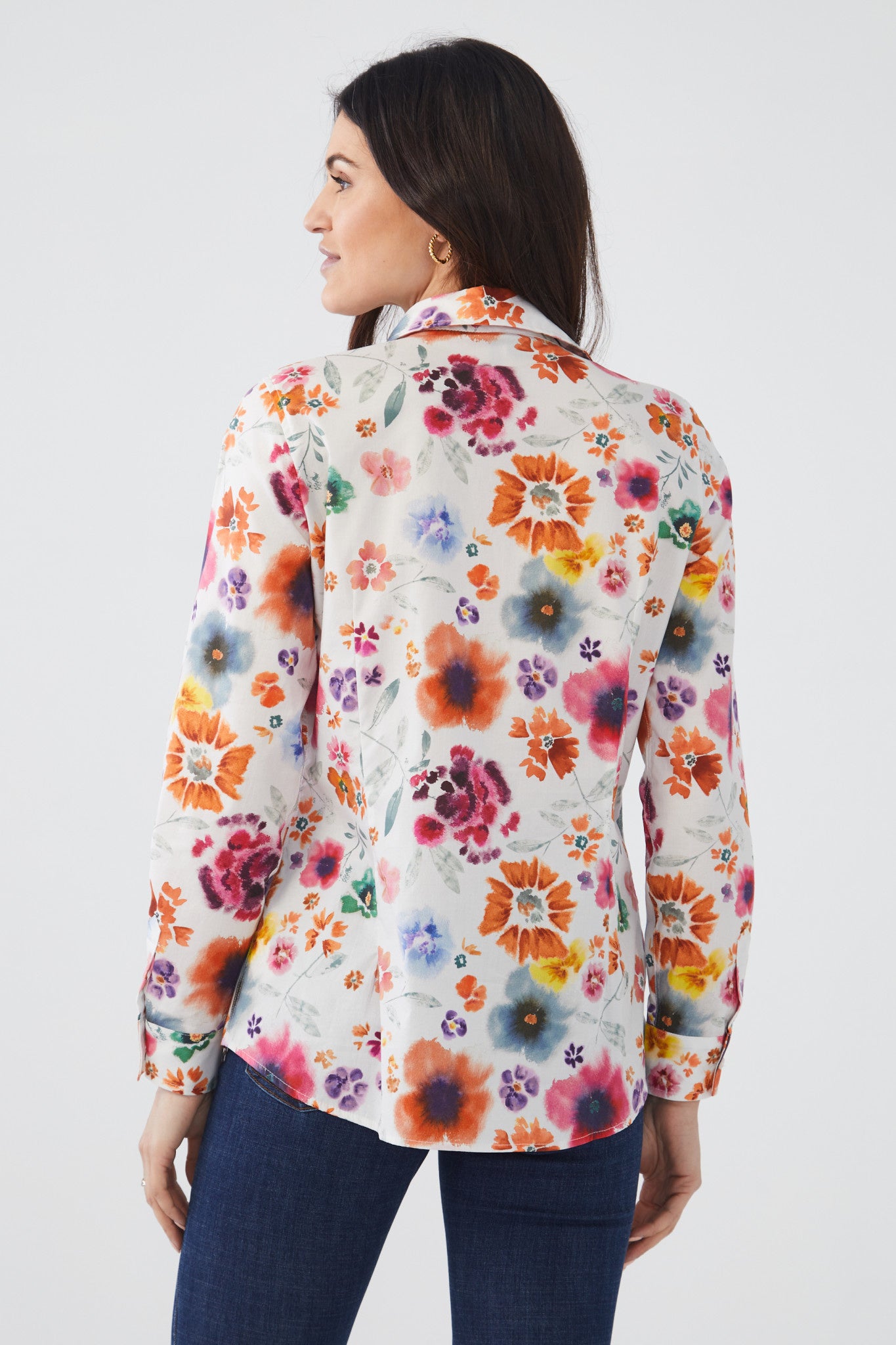 Printed Longo Sleeve Poplin Top 7702623