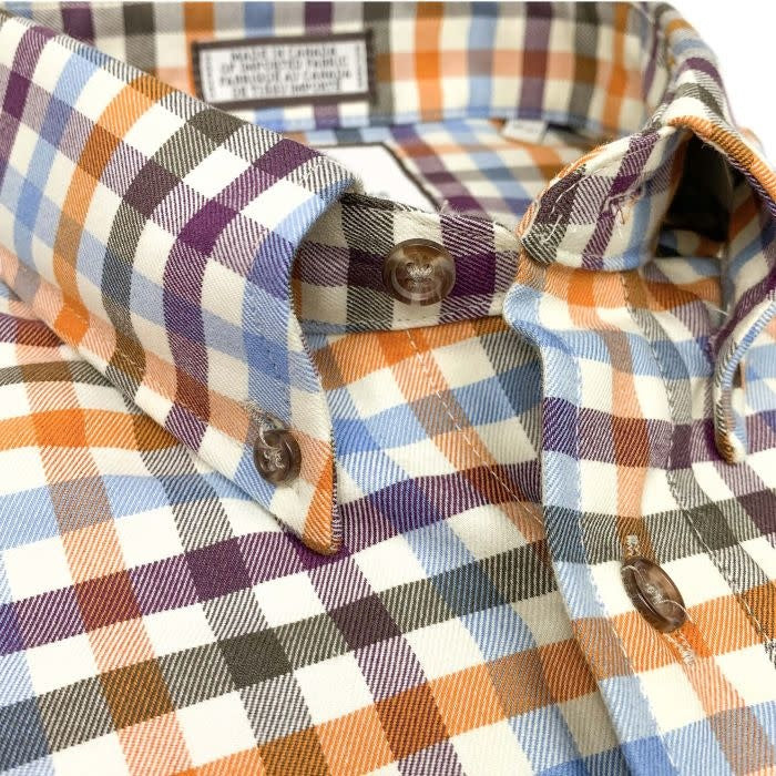 Limited Edition Cashmere Blend  Sport Shirt - Orange, Sky, Brown & Wine Check (559473-02)