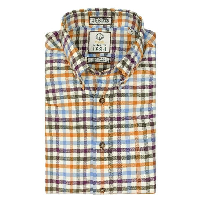 Limited Edition Cashmere Blend  Sport Shirt - Orange, Sky, Brown & Wine Check (559473-02)