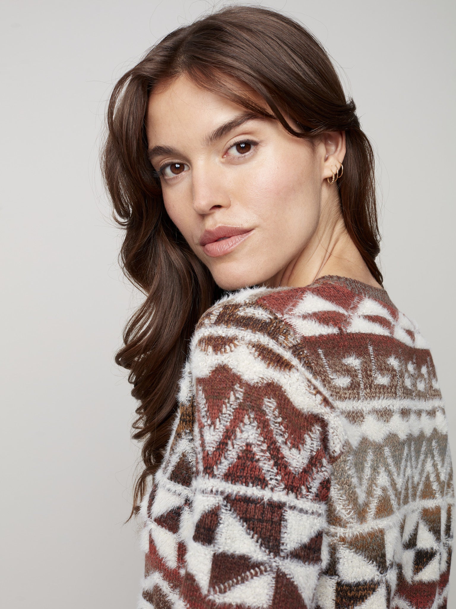 Geometric Print Fuzzy Sweater 2393
