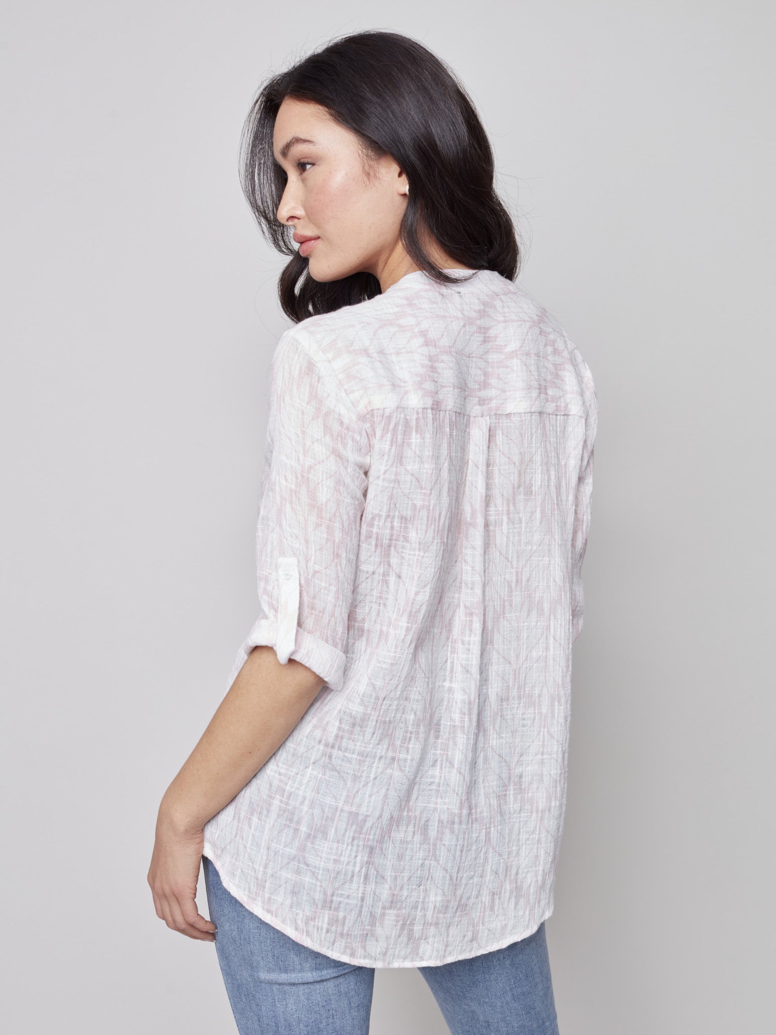 Printed Roll Up Sleeve Blouse C4188Z