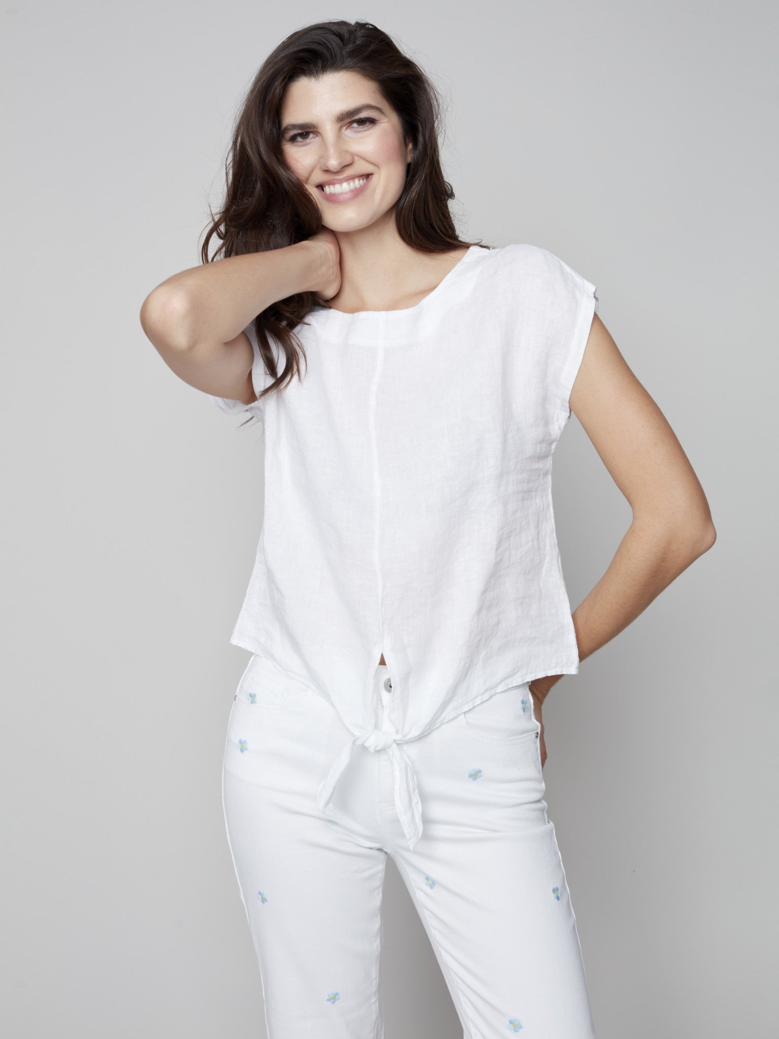 Cap Sleeve Round Neck Front Tie Top C4271X 844A