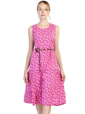 Printed Dress With Belt C4101