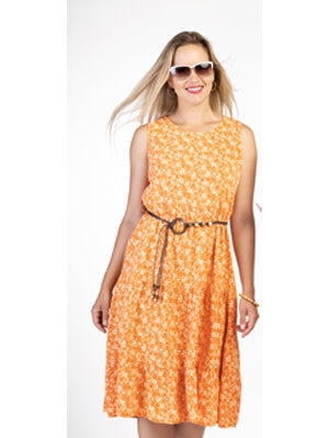 Printed Dress With Belt C4101