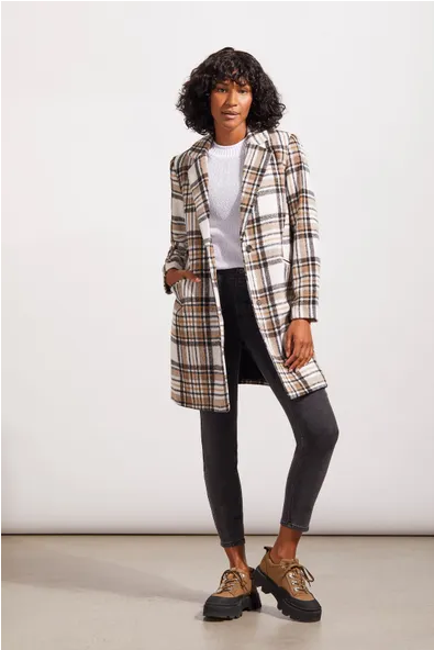 Plaid Coat With Biker Jacket Fooler