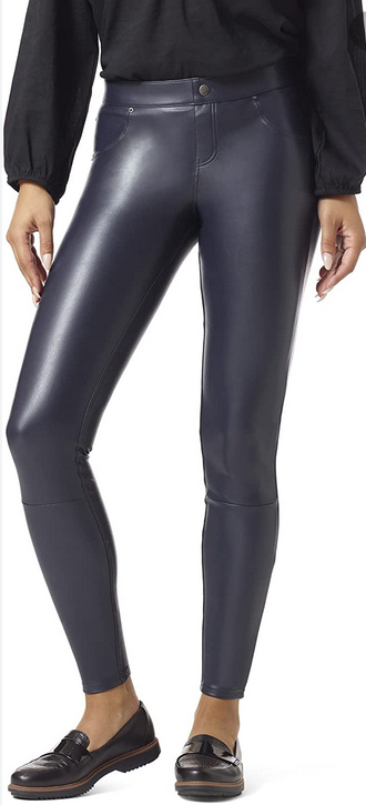 Leatherette Jeans Mid Rise Full Length Leggings 21253