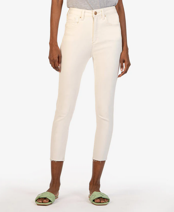 Connie Fab Ab Raw Hem High Waist Crop Skinny Jeans (Ecru)